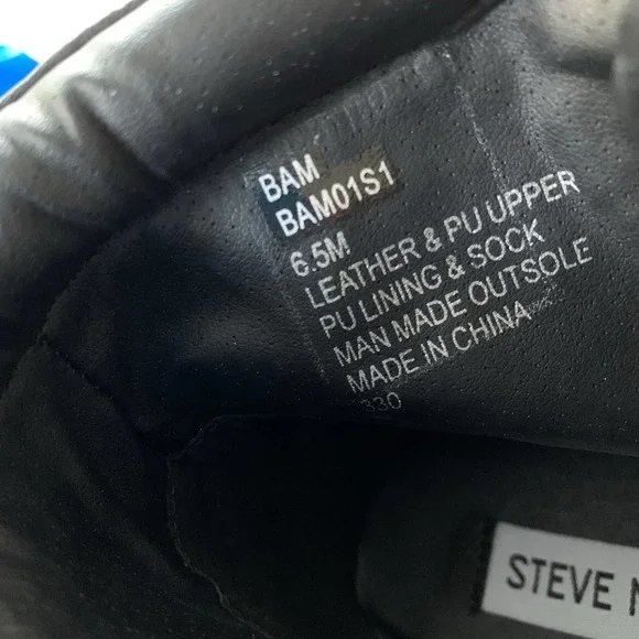 Steve Madden Bam Black Leather Lace Block Heel Combat Boots women's US size 6.5 - Picture 9 of 10